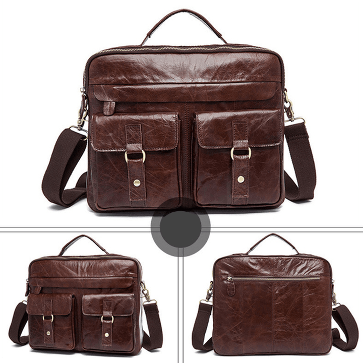 Genuine Leather Sling Briefcase Vintage Handbag Dual Use Messenger Bag for Men - MRSLM