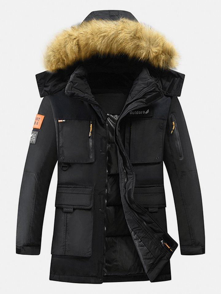 Mens Winter Thicken Multi-Pocket Zipper Fur Hooded Warm down Coat - MRSLM