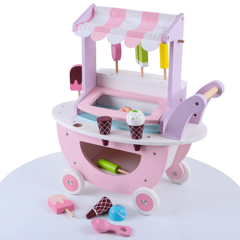 Wooden Kitchen Toy Play House Simulation Ice Cream Cart - MRSLM