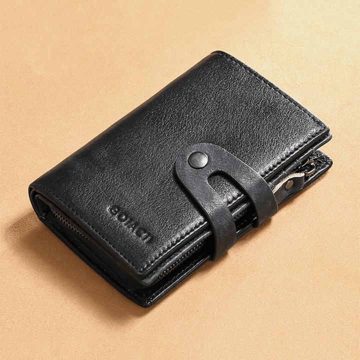 Men Genuine Leather RFID Anti-Theft Multi-Slot Retro Large Capacity Foldable Card Holder Wallet - MRSLM