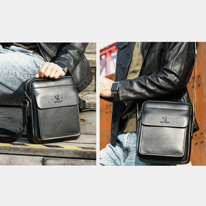 Men PU Leather Multi-Compartments Wear-Resistant Crossbody Bag Shoulder Bag Business Casual 6.3 Inch Phone Bag - MRSLM