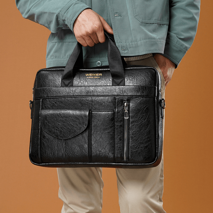 Men Multi-Pocket Anti-Theft Crossbody Bags Large Capacity Retro 13.3 Inch Laptop Messenger Bag Briefcase Shoulder Bag - MRSLM