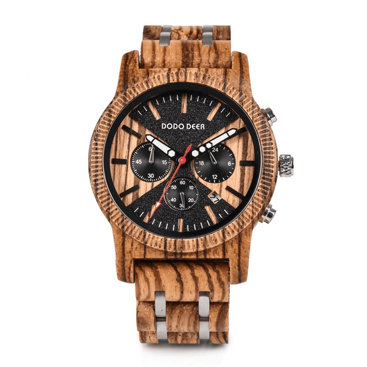 DODO DEER C08 Fashion Date Display Stopwatch Calendar Wooden Men Quartz Watch - MRSLM