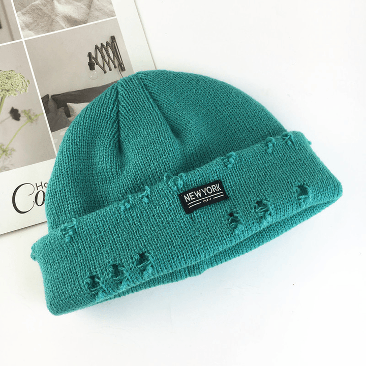 Fashion Patch Hole Knit Hat Ear Protection Toe Cap Cold Hat - MRSLM