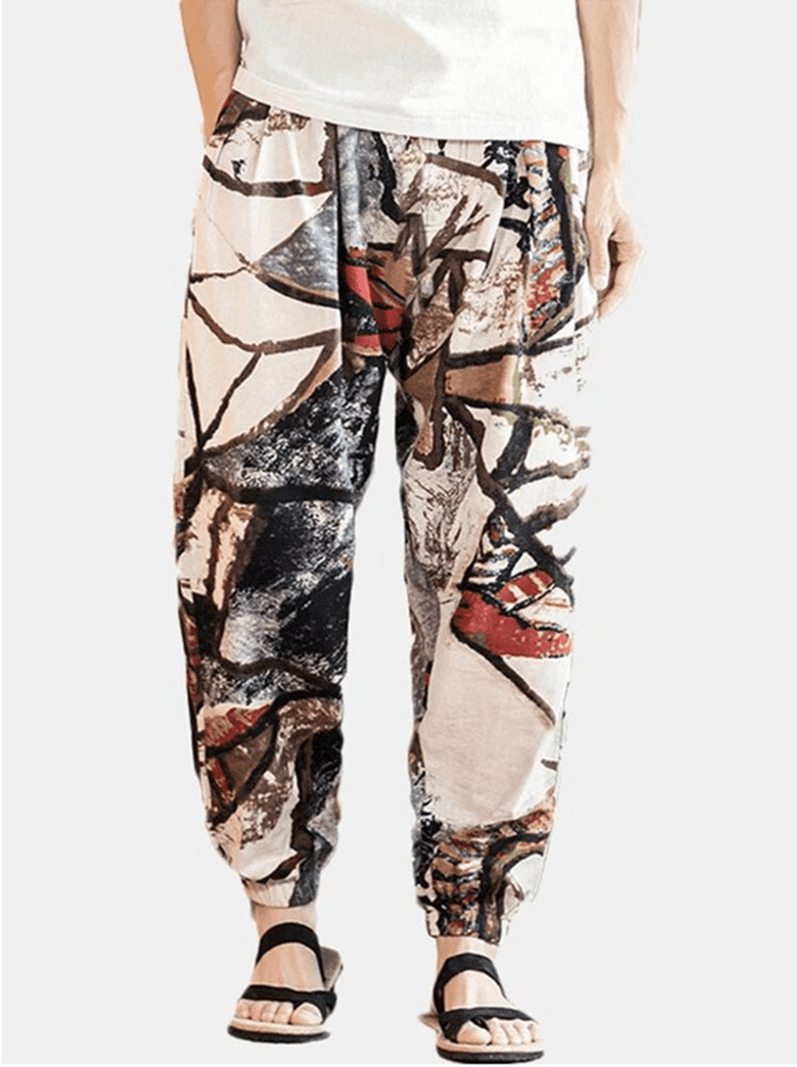 Cotton Ethnic Graffiti Print Harem Trousers - MRSLM