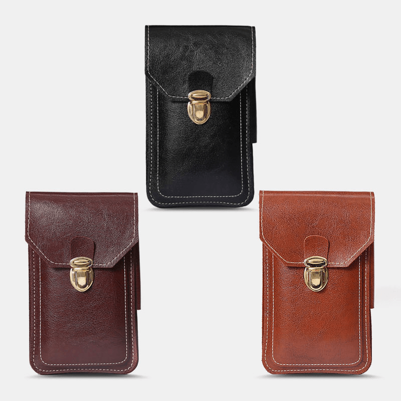 Men PU Leather Thin Hasp Waist Bag Vertical Square Wear-Resistant Phone Bag - MRSLM