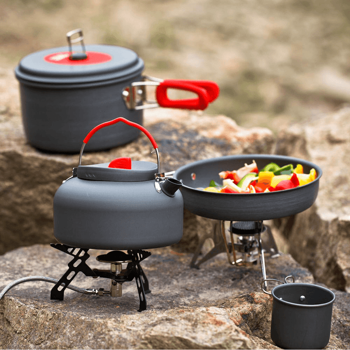 Alocs Outdoor Portable 2-3 Persons Cookware Portable Picnic Pan Pot Bowl Utensil Cooking Set - MRSLM