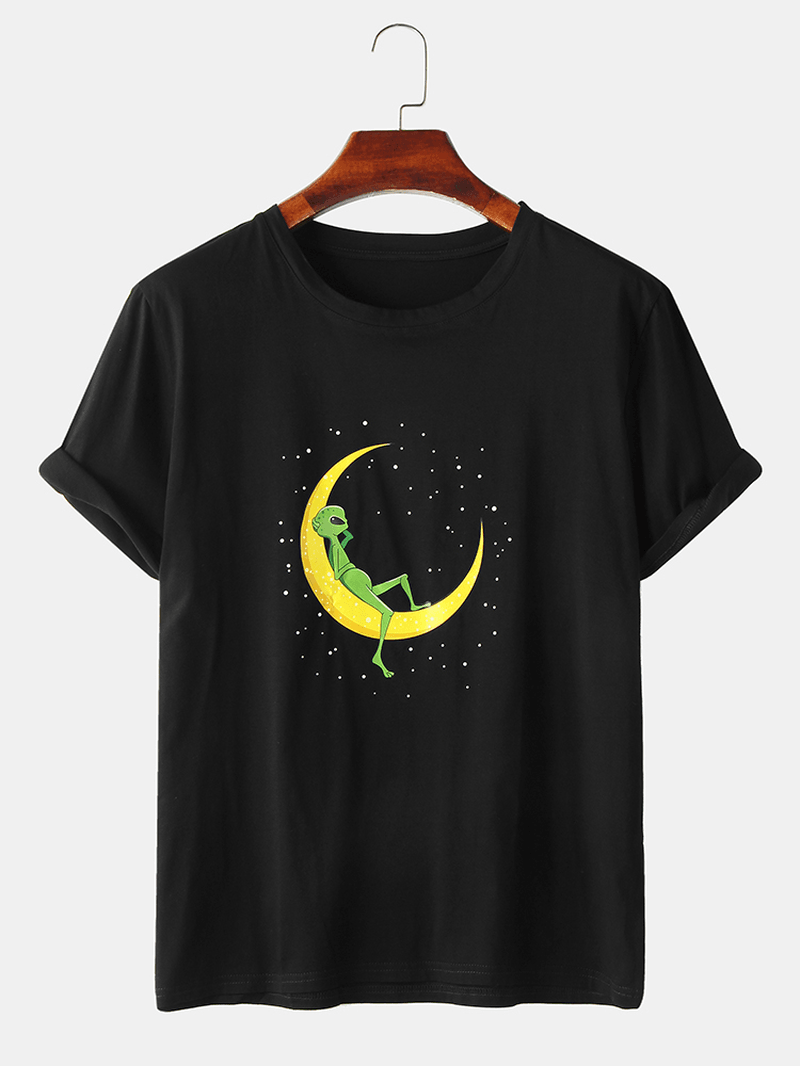 Mens Alien & Moon Print Short Sleeve Design Cotton T-Shirts - MRSLM