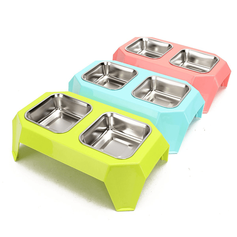 Stainless Steel Double Pet Bowl Food Water Feeder for Dog Puppy Cats Pets Supplies Feeding Dishes - MRSLM