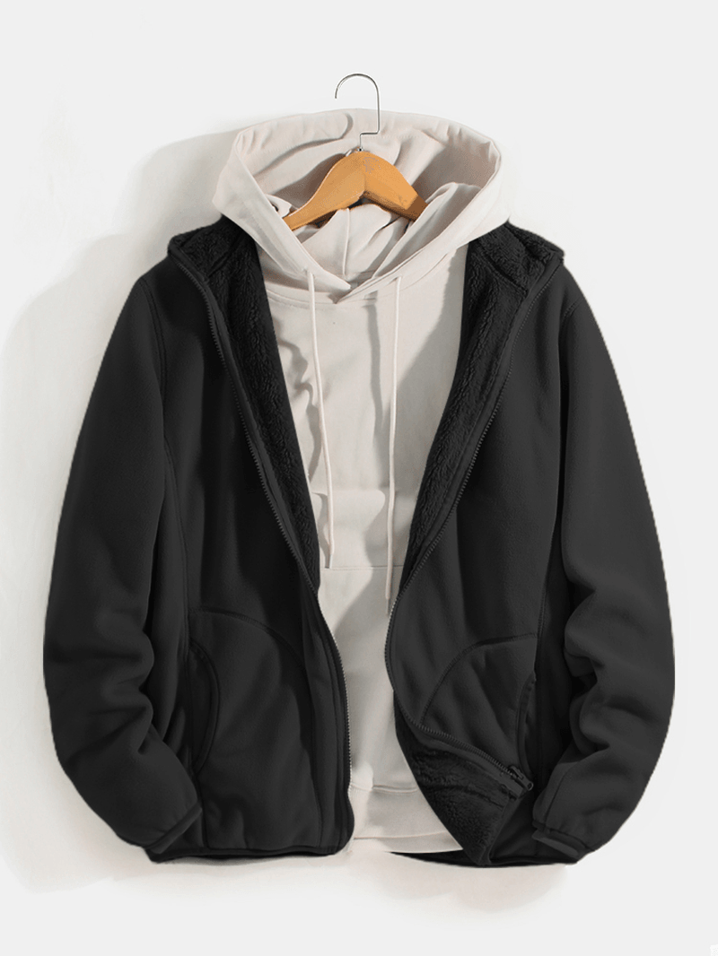 Mens Solor Color Warm Fleece Reversible Stand Collar Jacket with Pocket - MRSLM
