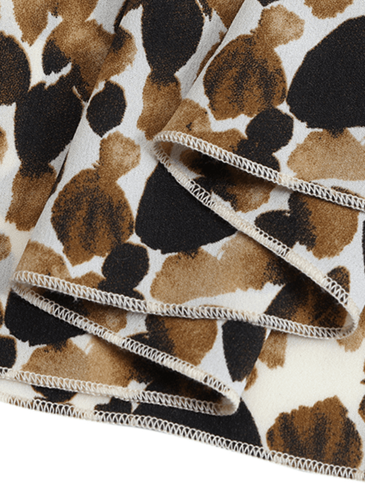 Women Leopard off Shoulder Thigh Split Casual Long Sleeve Maxi Dresses - MRSLM