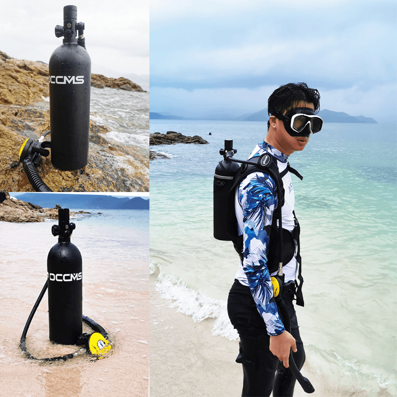 DCCMS DS-2000 2L Scuba Diving Cylinder Set Mini Oxygen Tank Respirator Snorkel Tube Anti-Fog Diving Goggles Adapter Diving Vest - MRSLM