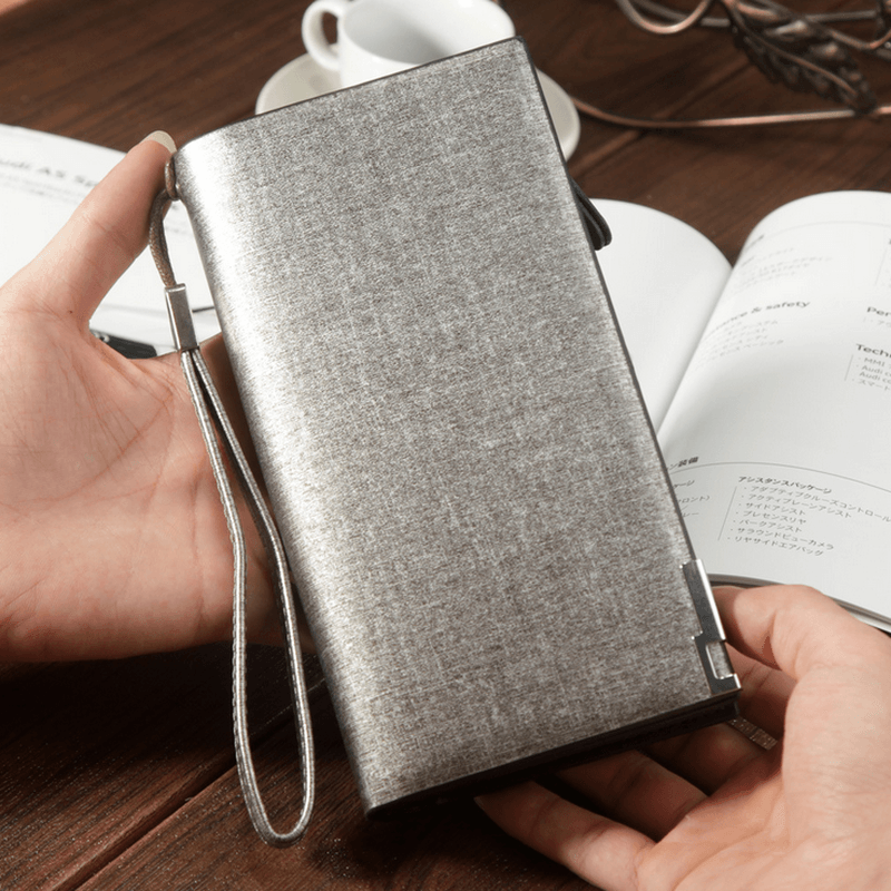Men Faux Leather Long Simple Zipper Wallet Multi-Card Holder Zipper Phone Bag - MRSLM