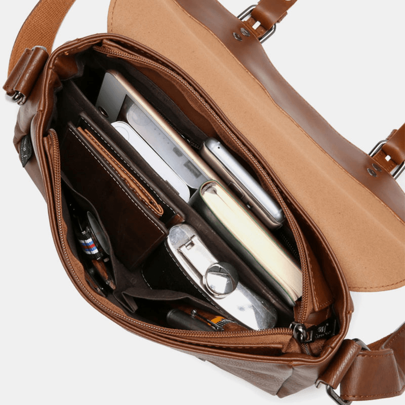 Men Vintage Waterproof Multi-Pocket Faux Leather Crossbody Bag Shoulder Bag - MRSLM