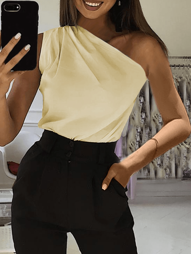 Sleeveless Strapless One Shoulder Casual Solid Women Tank Tops - MRSLM