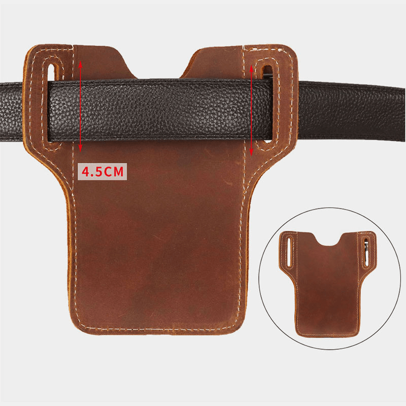 Men Genuine Leather Multifunction Keychain Sport Waist Bag Retro 6.5 Inch Phone Bag Waterproof Belt Bag - MRSLM