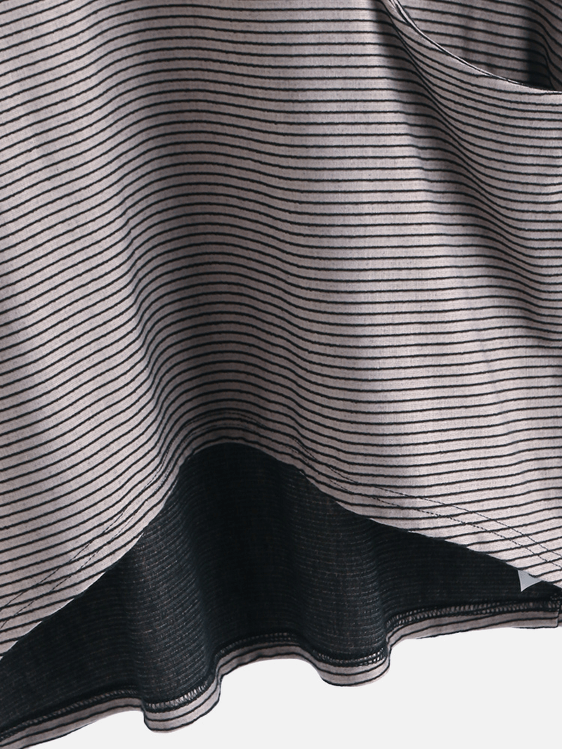 Pockets Stripe Irregular Long Sleeve Hoodie - MRSLM