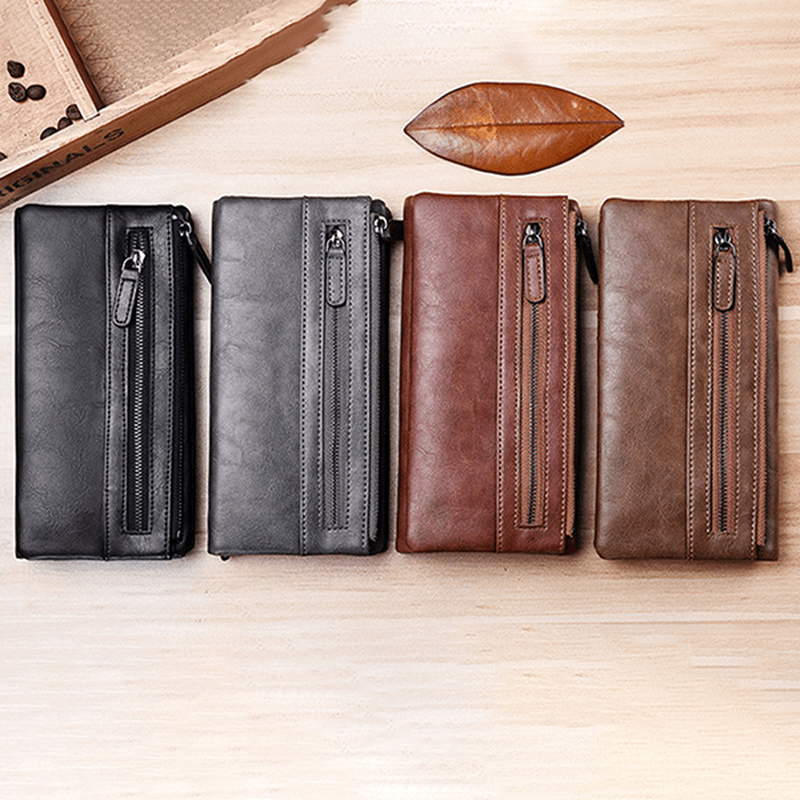 Men PU Leather Solid Long Phone Purse 11 Card Slot Wallet - MRSLM