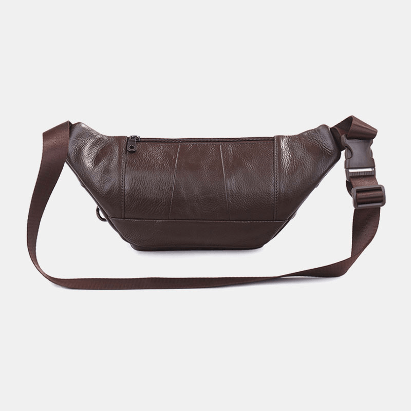 Men Genuine Leather Solid Color Multi-Carry Crossbody Bag Chest Bag Belt Bag Waist Bag - MRSLM