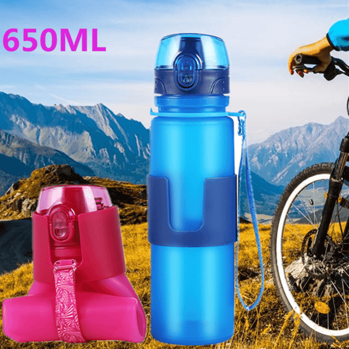 650Ml Silicone Collapsible Sports Water Bottle Folding Drink Water Fitness Riding Running Kettle - MRSLM
