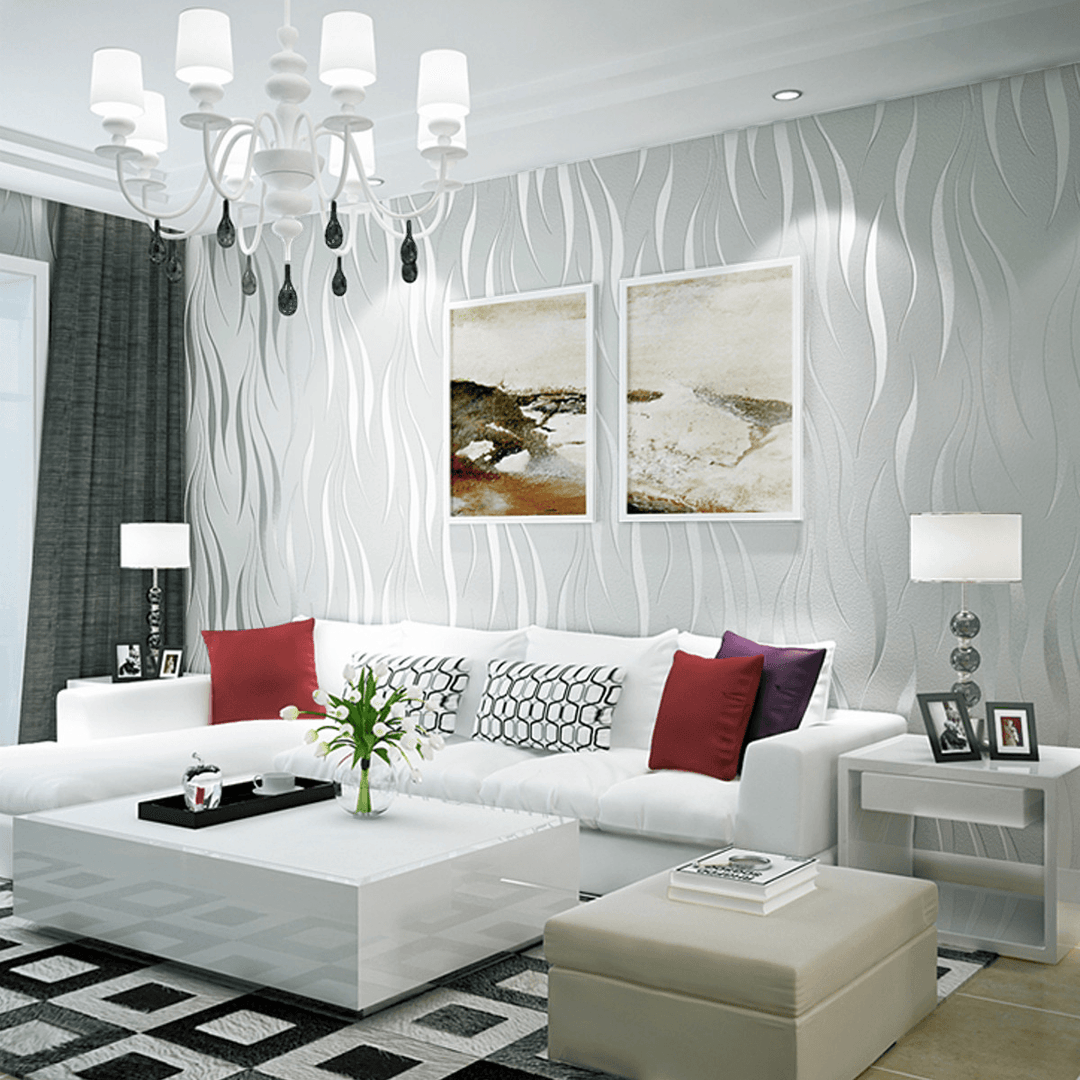 10M Waterproof 3D Embossed Wallpaper Roll Glitter Effect Silver Wall Sticker Living Room Decorations - MRSLM