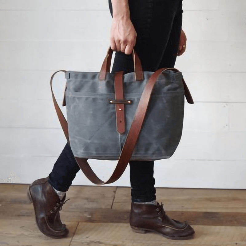 Men Vintage Patchwork Washed Craft Canvas Crossbody Bag Briefcase Teacher Bag - MRSLM
