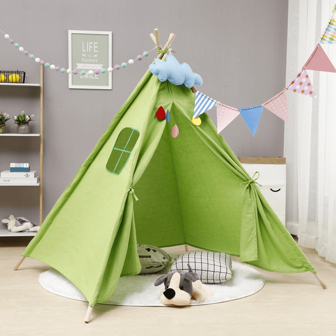 Large Teepee Tent Kids Cotton Canvas Pretend Play House Entertainment for Boy Girls Children'S Gifts - MRSLM