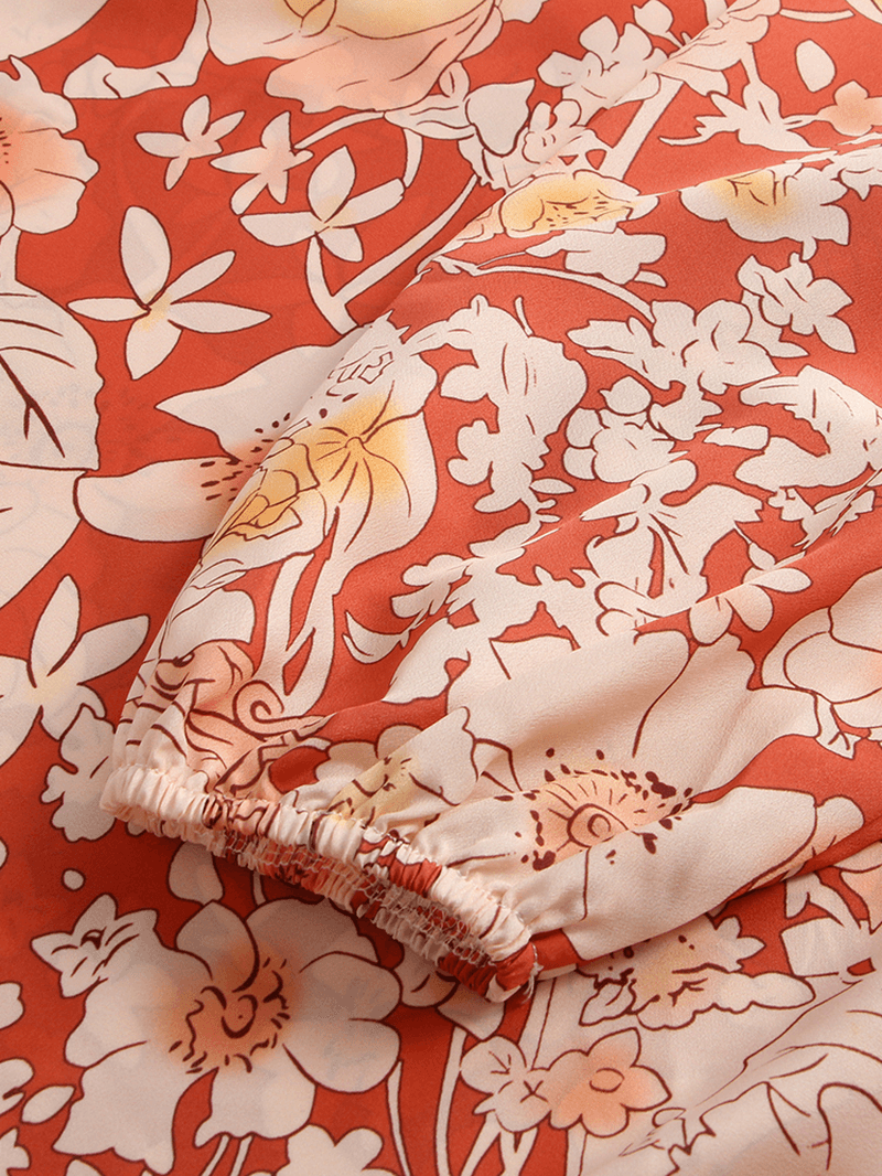 Bohemian Floral Print Patch V-Neck Loose Casual Dress - MRSLM