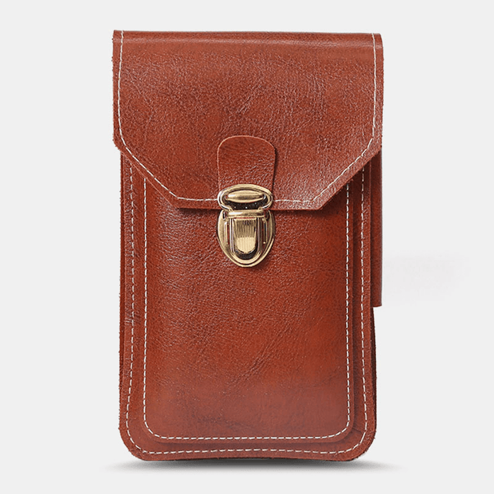 Men PU Leather Thin Hasp Waist Bag Vertical Square Wear-Resistant Phone Bag - MRSLM