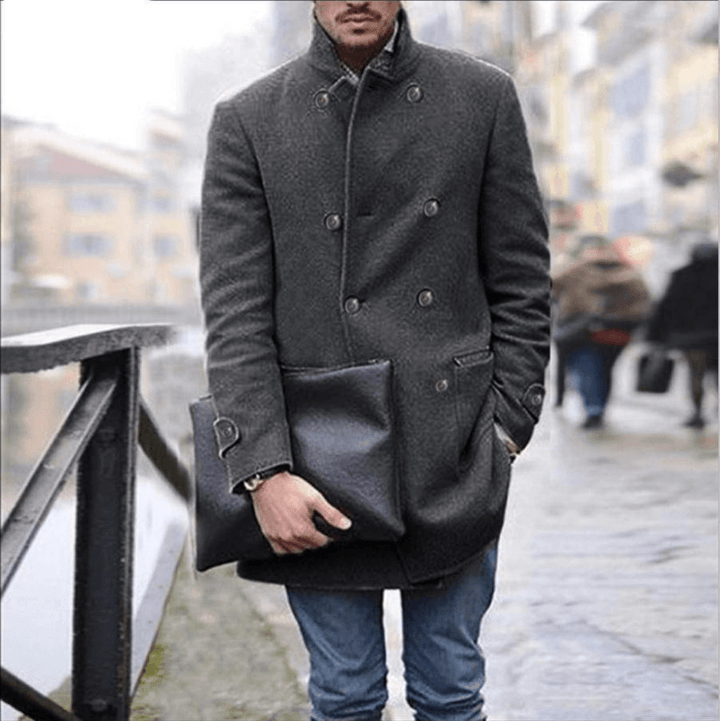 Men'S British Men'S Mid-Length Long-Sleeved Woolen Coat - MRSLM