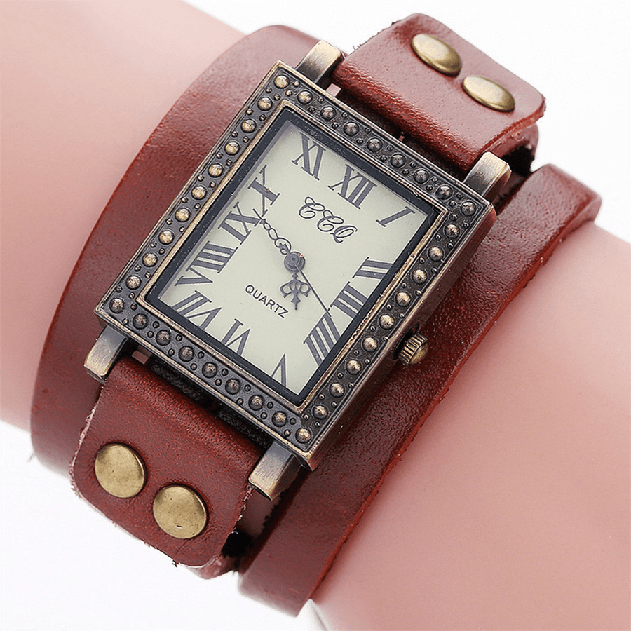 Vintage Retro Style Men Watch Rectangle Dial Adjustable Leather Strap Two Clasp Women Quartz Watch - MRSLM