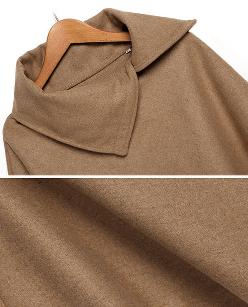 Fashion Collar Loose Irregular Hem Cape Coat Shawl - MRSLM
