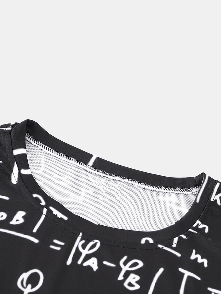 Mens Funny Doodle Math Formulas Print Casual Black Short Sleeve T-Shirts - MRSLM