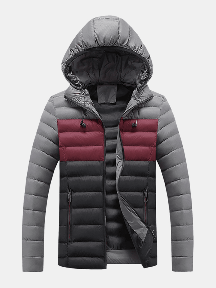 Mens Contrast Color Warm Padded Thick Casual Outdoor Zipper Puffer Jacket - MRSLM