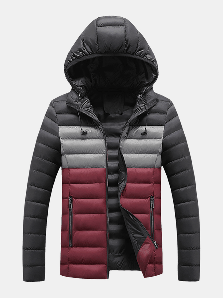 Mens Contrast Color Warm Padded Thick Casual Outdoor Zipper Puffer Jacket - MRSLM