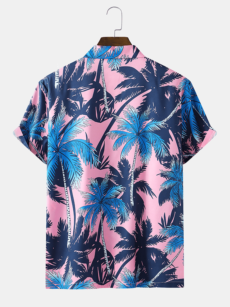 Mens Holiday Coconut Tree Print Hawaii Shirts - MRSLM