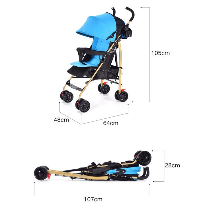 Folding Baby Stroller 100-175° Adjustable Anti-Uv Panel Canopy 4-Wheels Kids Pushchair for 0-3 Years Old - MRSLM