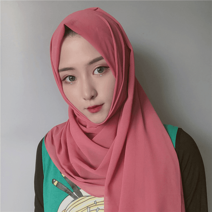 Women Solid Color Scarf Hijab Chiffon Long Scarf - MRSLM
