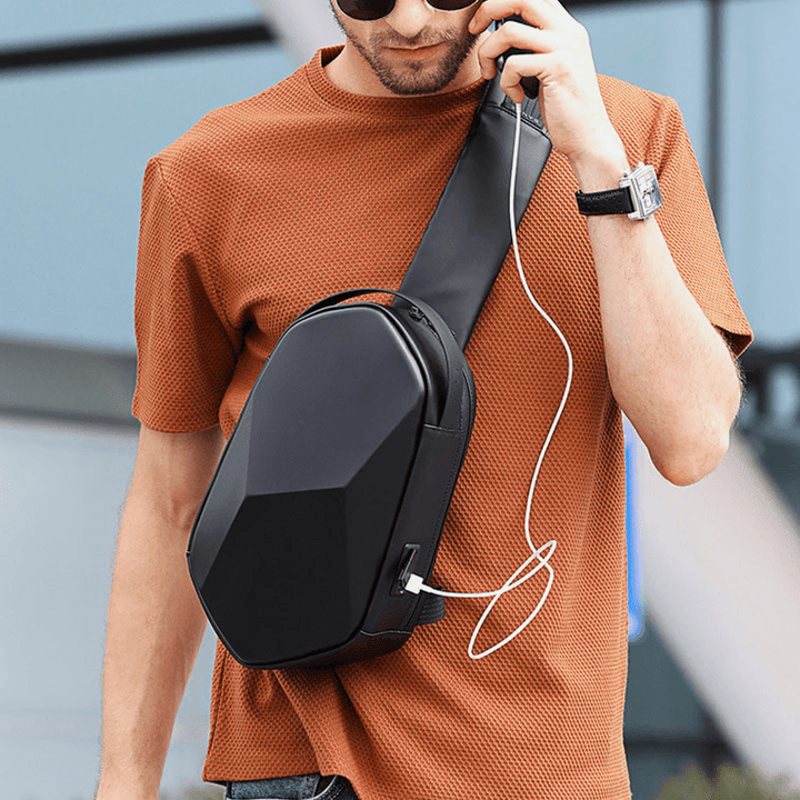 Men Oxford Anti-Theft USB Charging Polyhedron Waterproof Outdoor Crossbody Bag Chest Bag Sling Bag - MRSLM