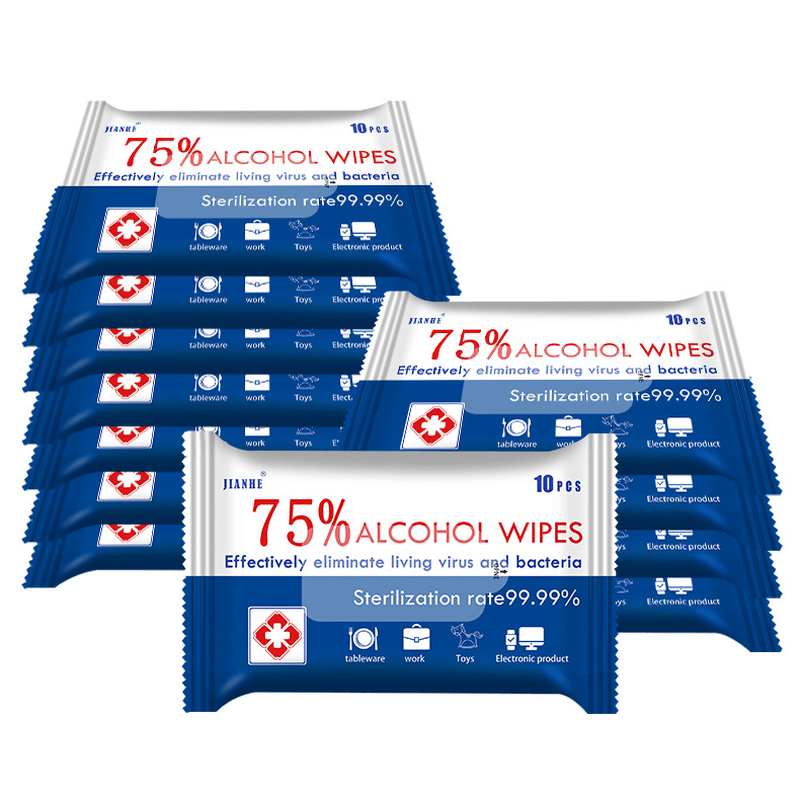 5 PCS 10 Sheets/Pack 75% Alcohol Wipes Portable Hand Towel Swabs Pads Disinfection Cleaning Wet Wipes Outdoor Cleaning Sterilization Wipes Paper - MRSLM