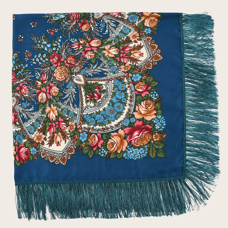 Printed fringed square shawl, view 9 - MRSLM