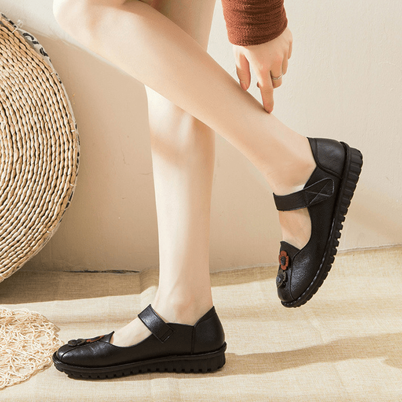 Women Comfy Hook Loop Leather Flat Loafers - MRSLM