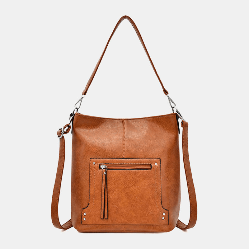 Women Faux Leather Retro Large Capacity Shoulder Bag Handbag Tote - MRSLM