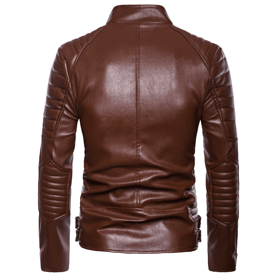 Lapel Zip Cardigan Fitted Leather Jacket - MRSLM