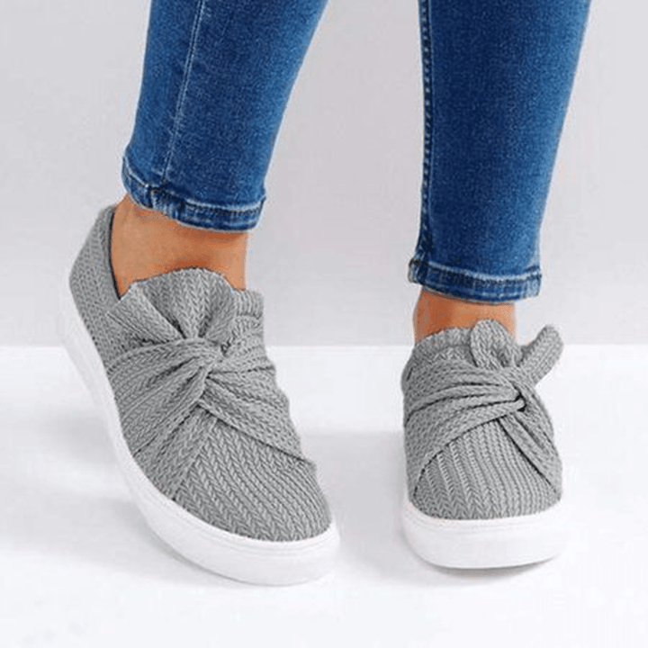 Women Breathable Knitting Knot Flat Loafers - MRSLM