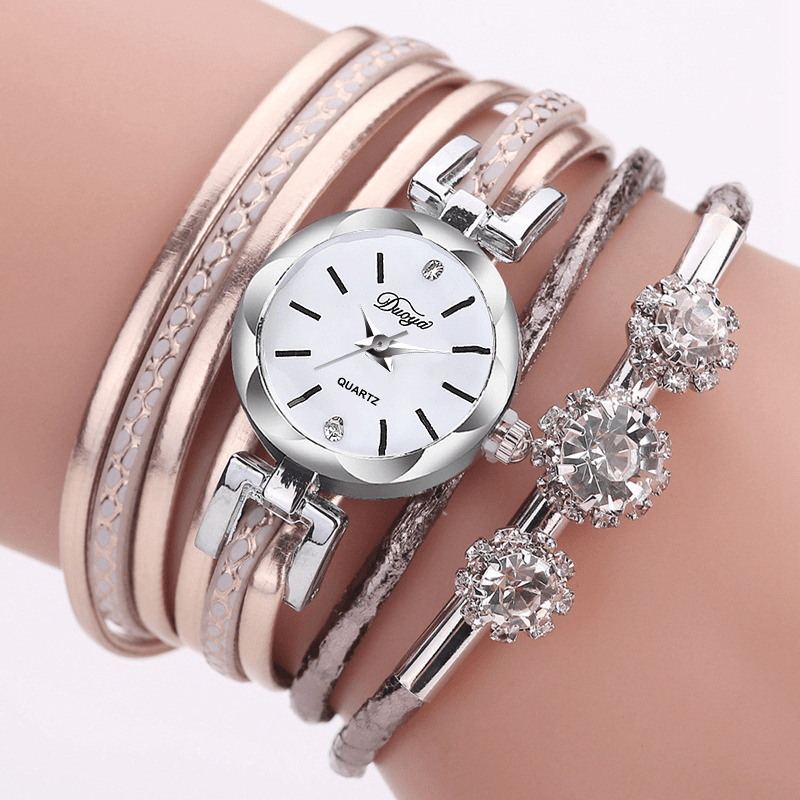 Duoya Luxury Ladies Silver Crystal Clock Women Bracelet Quartz Watch - MRSLM