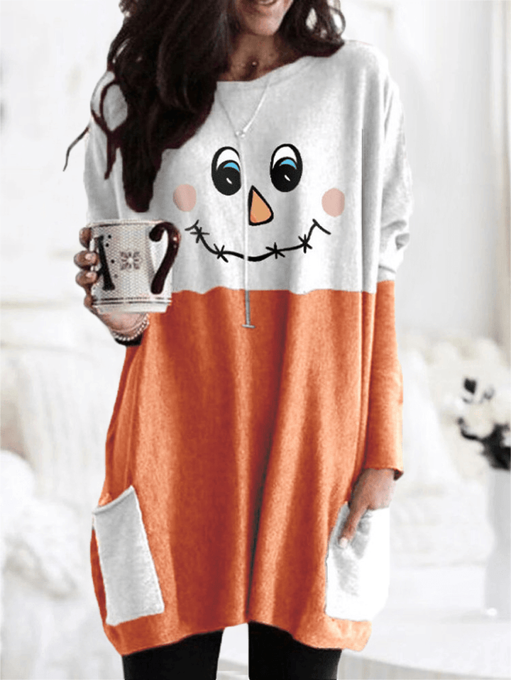 Women Halloween Patchwork Letter Printed Casual Mid-Length Sweatshirts with Pockets - MRSLM