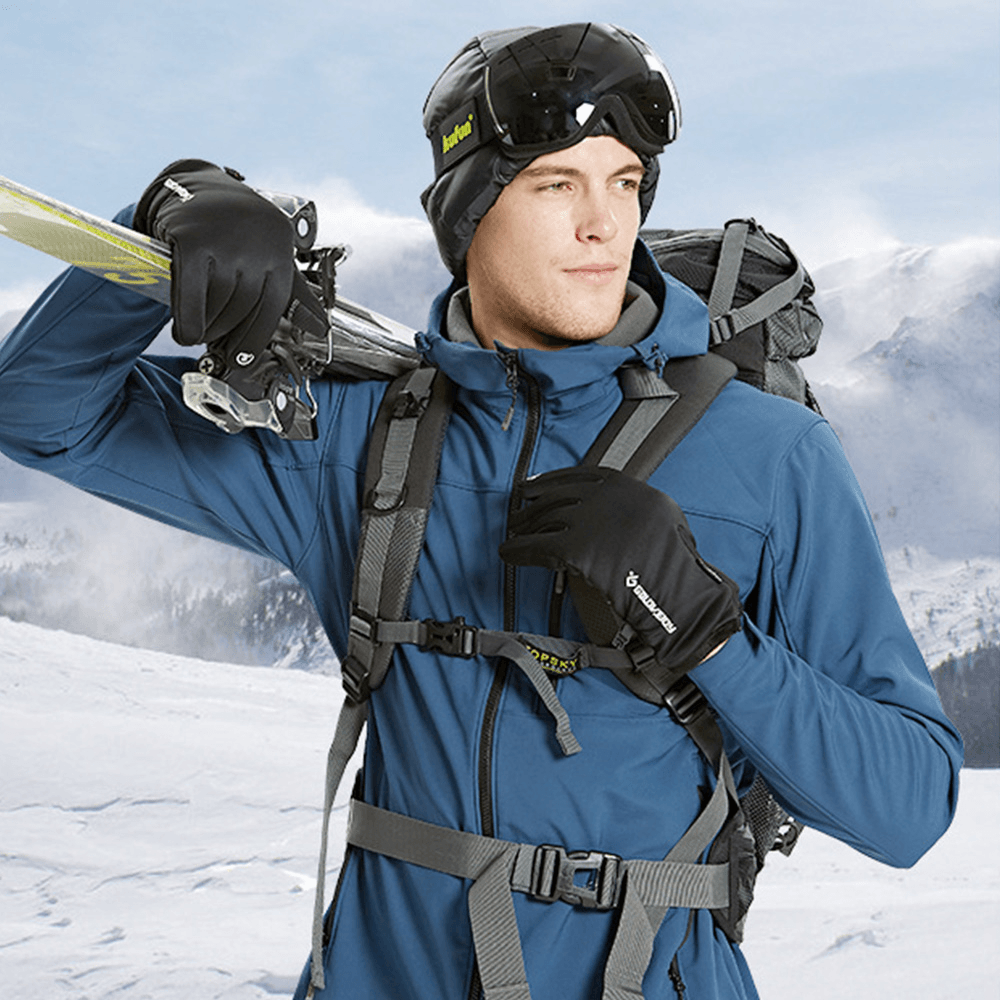 Unisex Outdoor Sports plus Velvet Thicken Windproof Cold Proctection Warm Zipper Touch Screen Gloves Winter Riding Mountaineering Ski Gloves - MRSLM