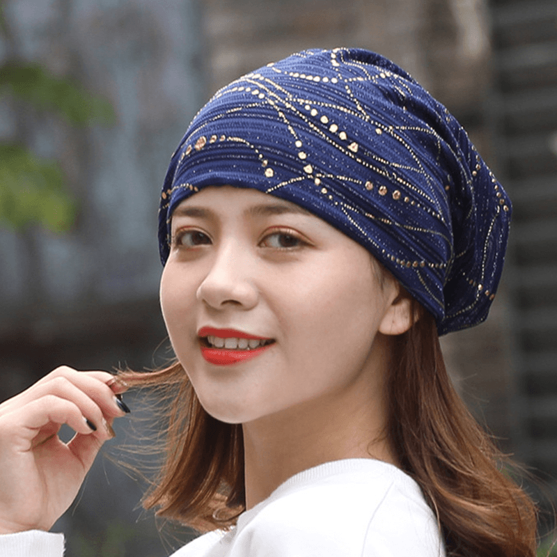 Women Ethnic Cotton Breathable Beanie Cap Fashion Print Brimless Cap - MRSLM