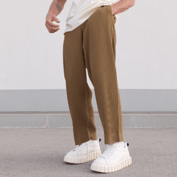 Men'S Solid Color Simple Mid-Waist Loose Casual Trousers - MRSLM